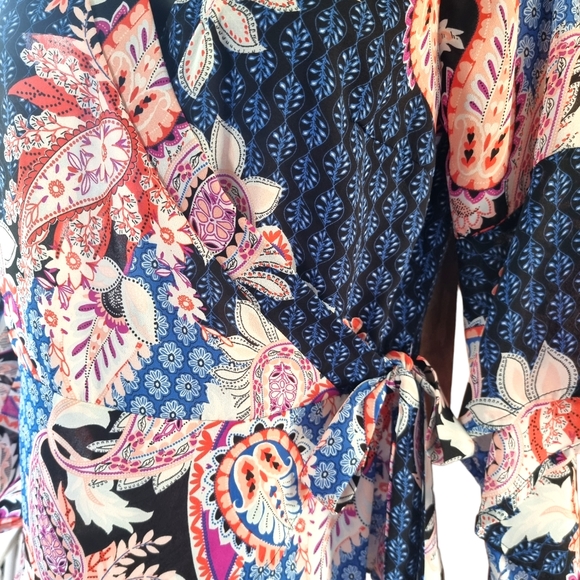 Chenault Flowy Patchwork Wrap Around Floral Blouse. - Picture 3 of 9